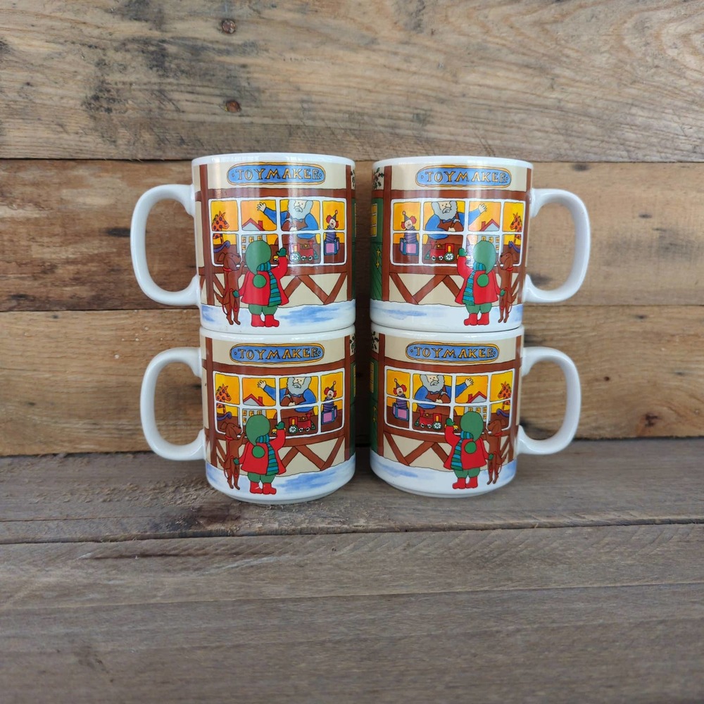 Vintage Set of Four Grant Howard The Toy Maker Christmas Holiday Mugs Korea